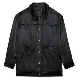 THEORY Women’s Oversized Trucker Jacket Black Crushed Acetate - Size P/S - New